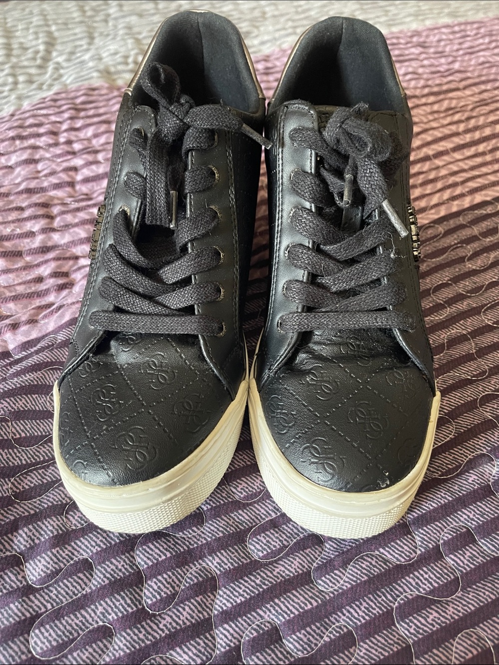 Black Patterned Lace-Up Sneakers